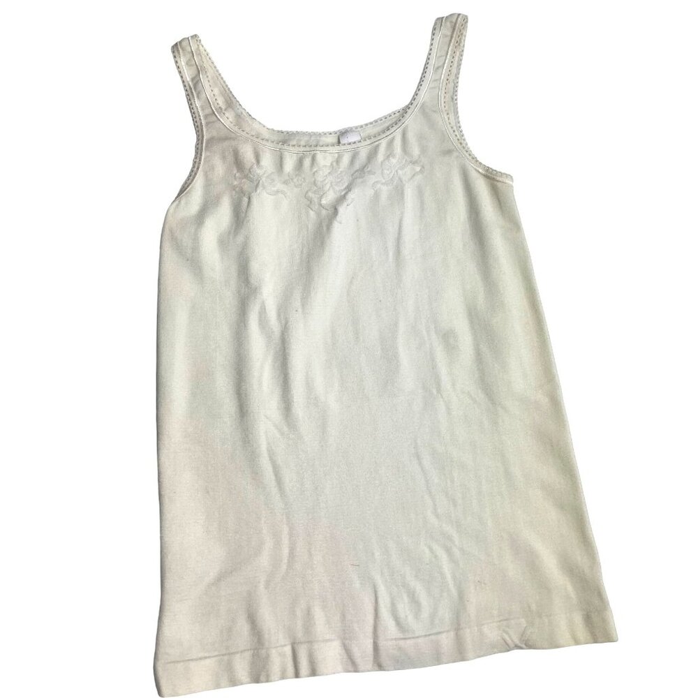 Vintage Wacoal Small White Sleeveless Tank Top With Floral Embroidery 71j